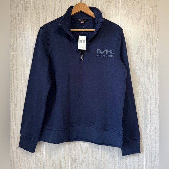 MICHAEL KORS Navy Blue 1/4 Zip Designer MK LOGO Sweater MEN'S Size Small NWT - Picture 4 of 4